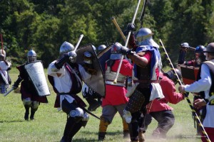 Heavy fighting at Battle on the Bay several heavy fighters in full armor fighting
